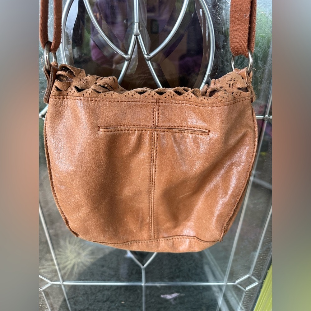 The Sak Adjustable Crossbody Brown Leather Laser Cutout Bohemian Purse - Picture 3 of 13